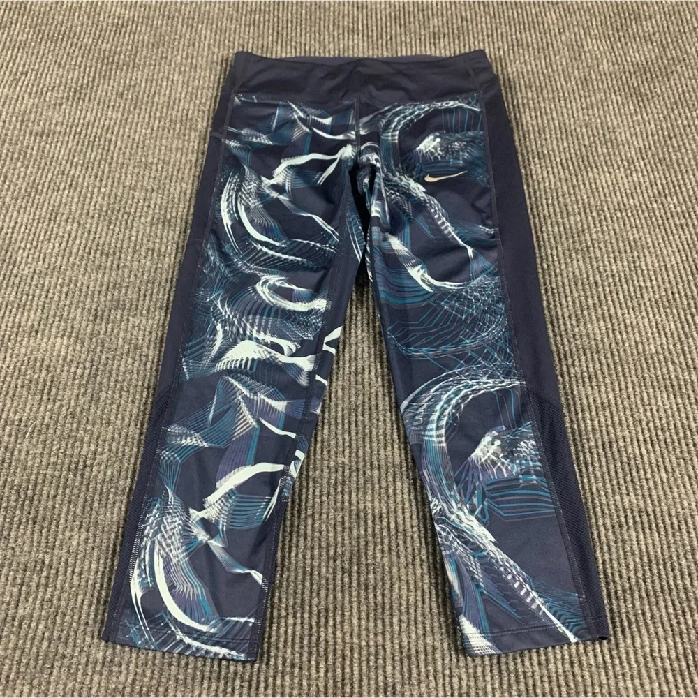 Nike Leggings Womens Small Blue Power Crop Stretch Dri Fit Pockets Yoga Gym Run